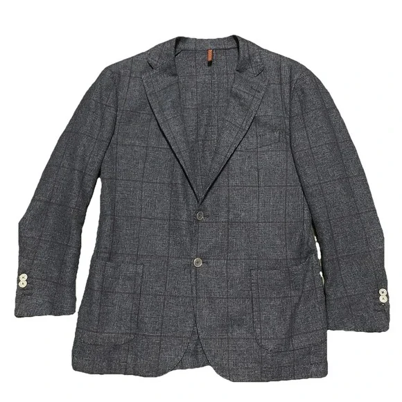 Eredi Pisano Academy Wool Bland Window Pane Plaid Sport Blazer Size 44R Academia